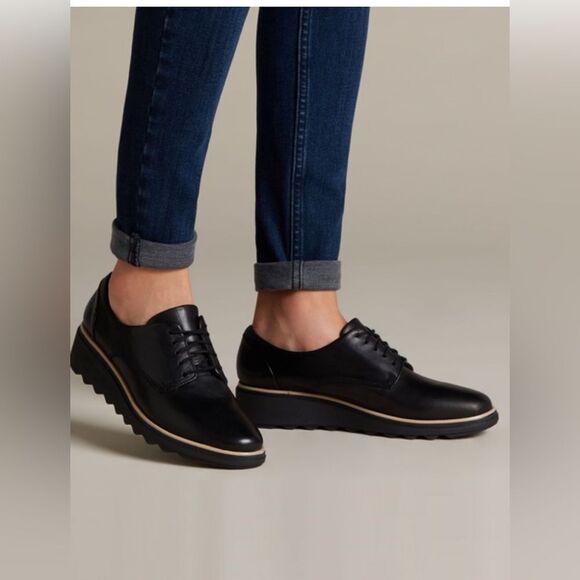 Clarks Shoes - Clarks Womens Sharon Noel Black Oxfords Size 8 W EUC
